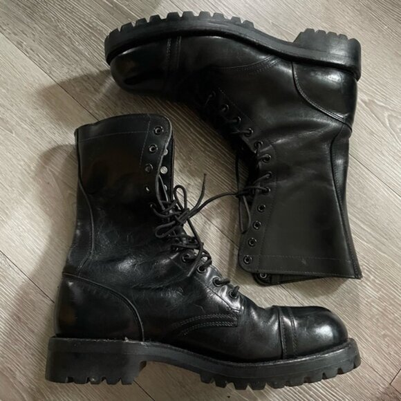 90s Vintage Military Combat Boots Patent Shiny Leather Vibram Sole Mens main image 7